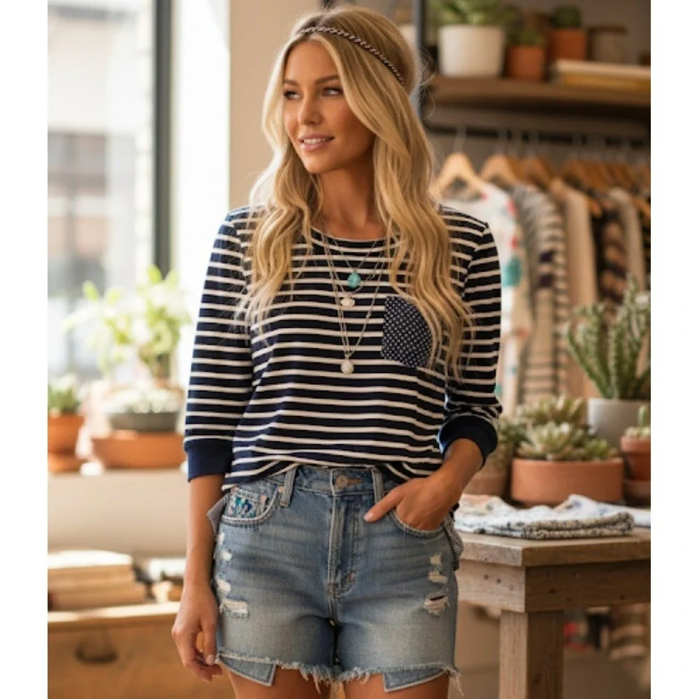 ANTHROPOLOGIE LITTLE YELLOW BUTTON Top Womens XS Navy Blue Built In Shirt N13 - Picture 1 of 10